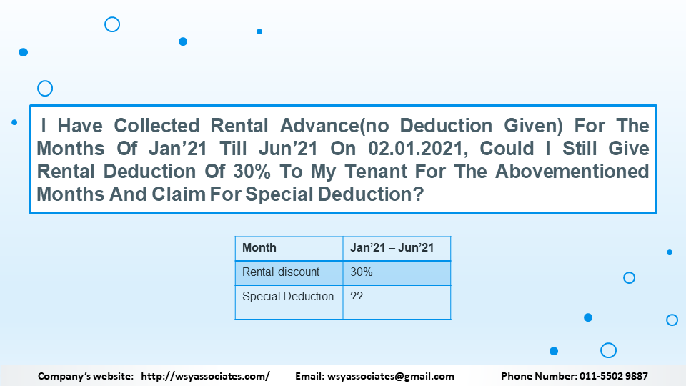 Special Deduction Rental Reduction To SME And Non SME WSY Associates